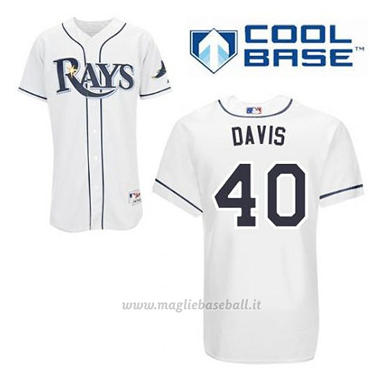 Maglia Baseball Uomo Tampa Bay Rays Wade Davis 40 Bianco 1ªCool Base